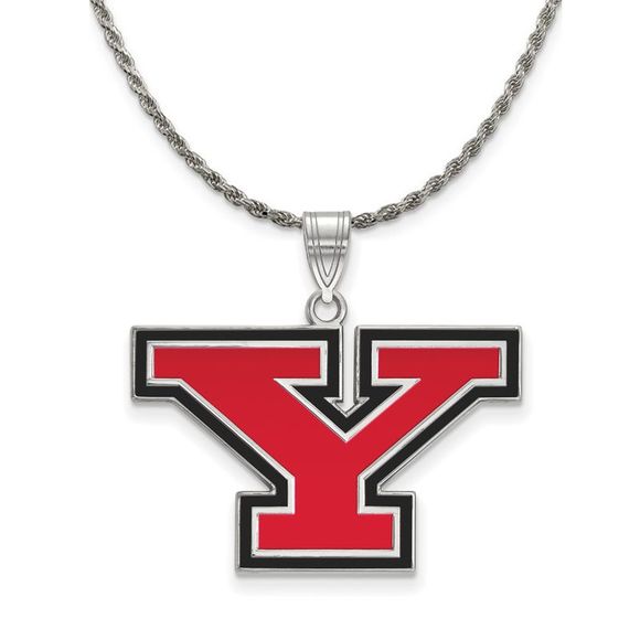 Sterling Silver Youngstown State Large Enamel 'Y' Necklace - 26 Inch